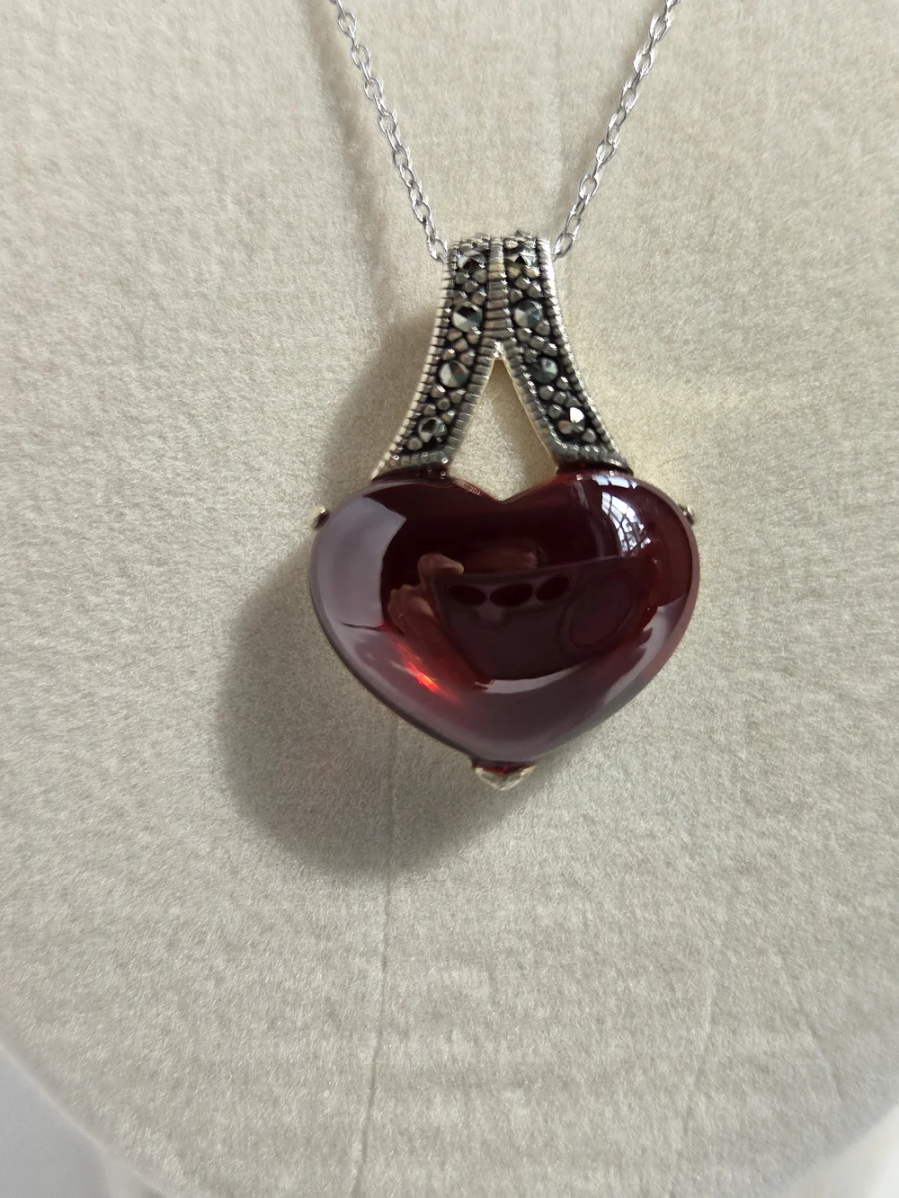 Heart-Shaped Red Rubellite Pendant With Sterling Silver Setting And Chain